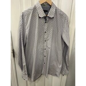 Ted Baker Button Down Shirt White Blue Striped Polka Dot Long Sleeve Size 6